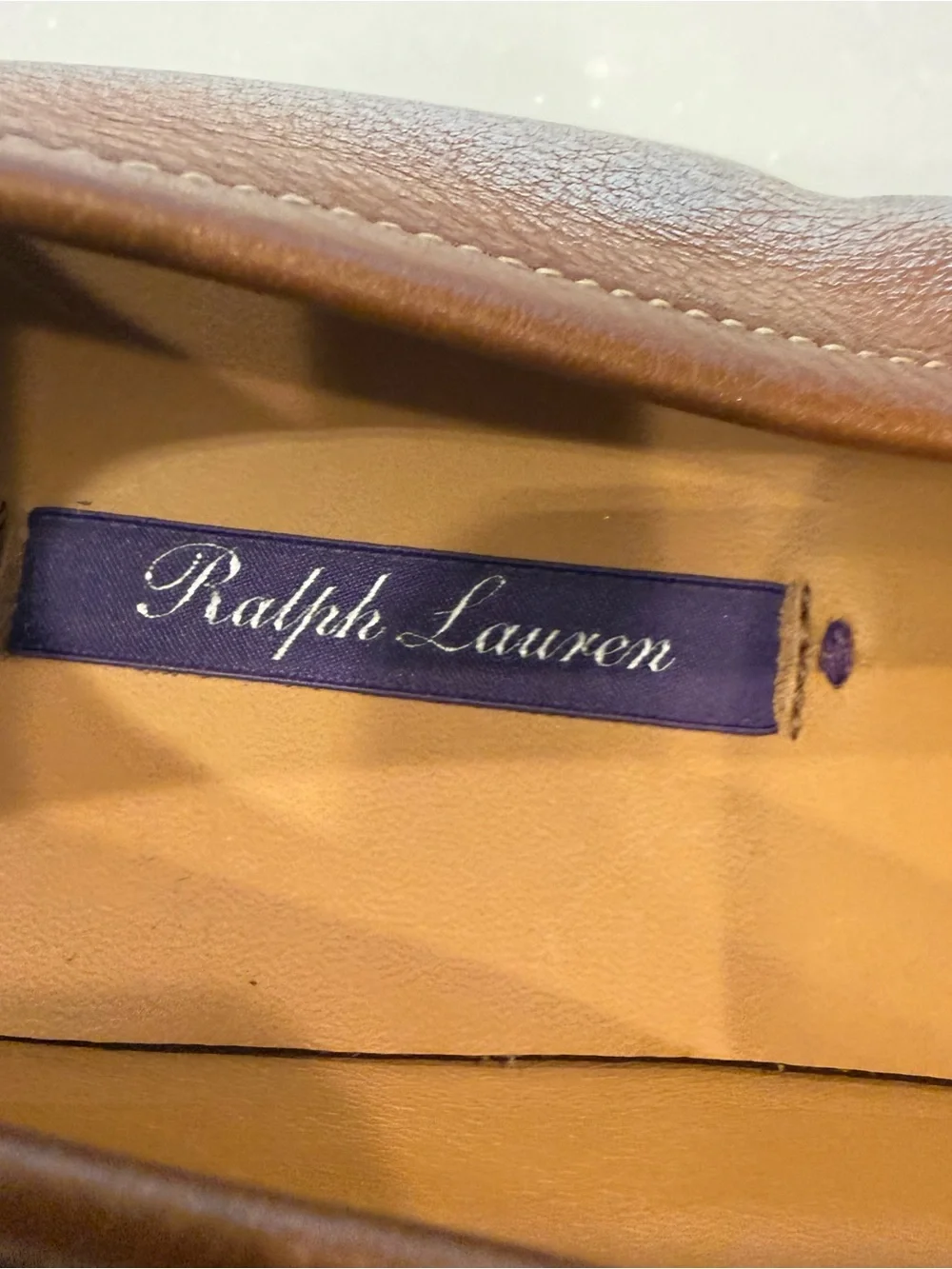 Ralph Lauren Purple Label Women’s Leather Loafers Tan W/ Metallic  Sz US 8.5
